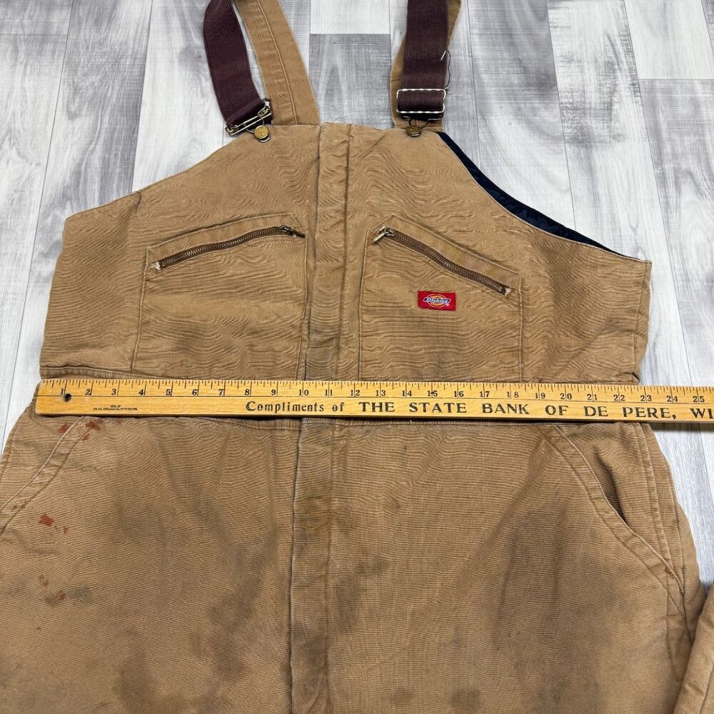 ✅Mens 46/48 Reg Dickies Quilted Insulated Bib Overalls Brown Duck Canvas STAINED - Picture 4 of 13